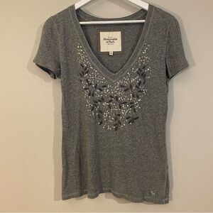 Abercrombie & Fitch 2010 Charcoal Embellished Sequin Cotton Vneck Top Medium